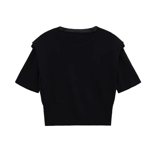 Women's Trendy Padded Shoulder Solid Color T-Shirt KUN-00053