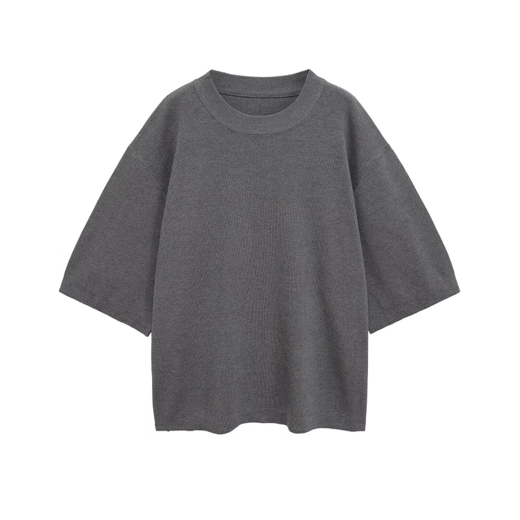 Knit Top Women's Short Sleeve Plain Loose Fit KUN-00014