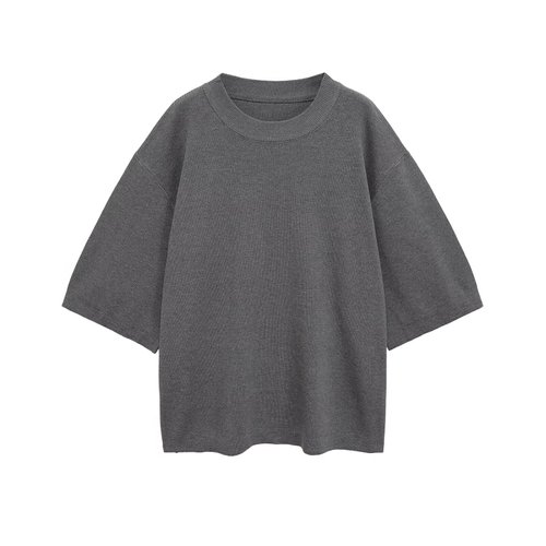 Knit Top Women's Short Sleeve Plain Loose Fit KUN-00014