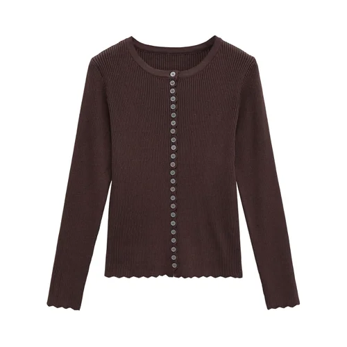 Maglia a coste a maniche lunghe con bottoni e scollo rotondo KUN-00057