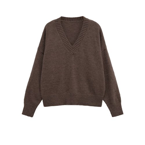 Knit Top V-Neck Sweater - Soft & Stylish KUN-00114