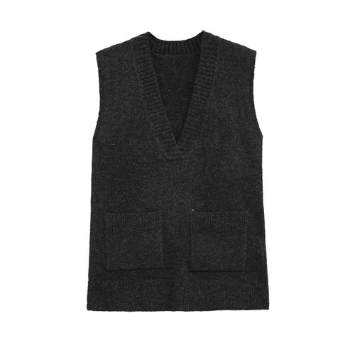 Wool Vest Women's Sleeveless V-Neck Loose Fit KUN-00062