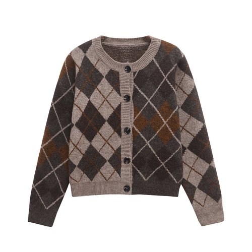 Knit Cardigan Diamond Pattern Classic Fashion KUN-00101