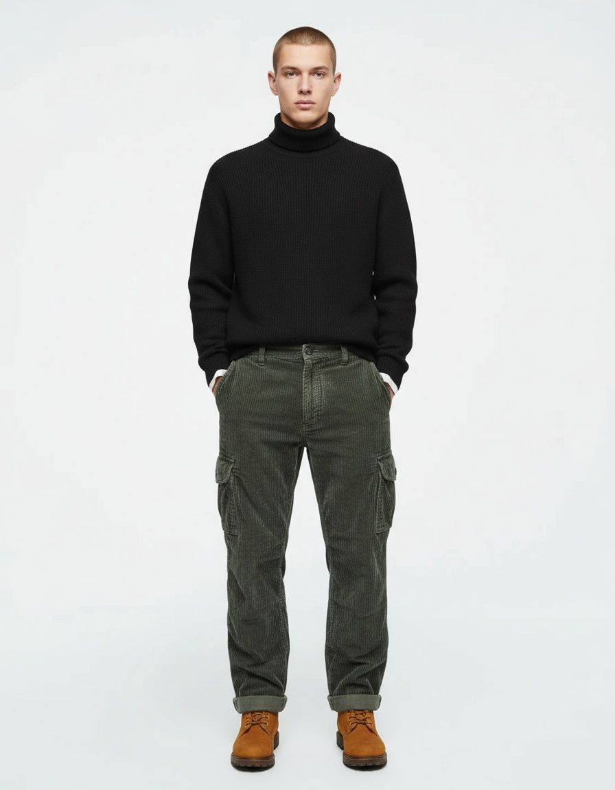 Pantalones cargo de pana retro para hombre para uso informal en invierno