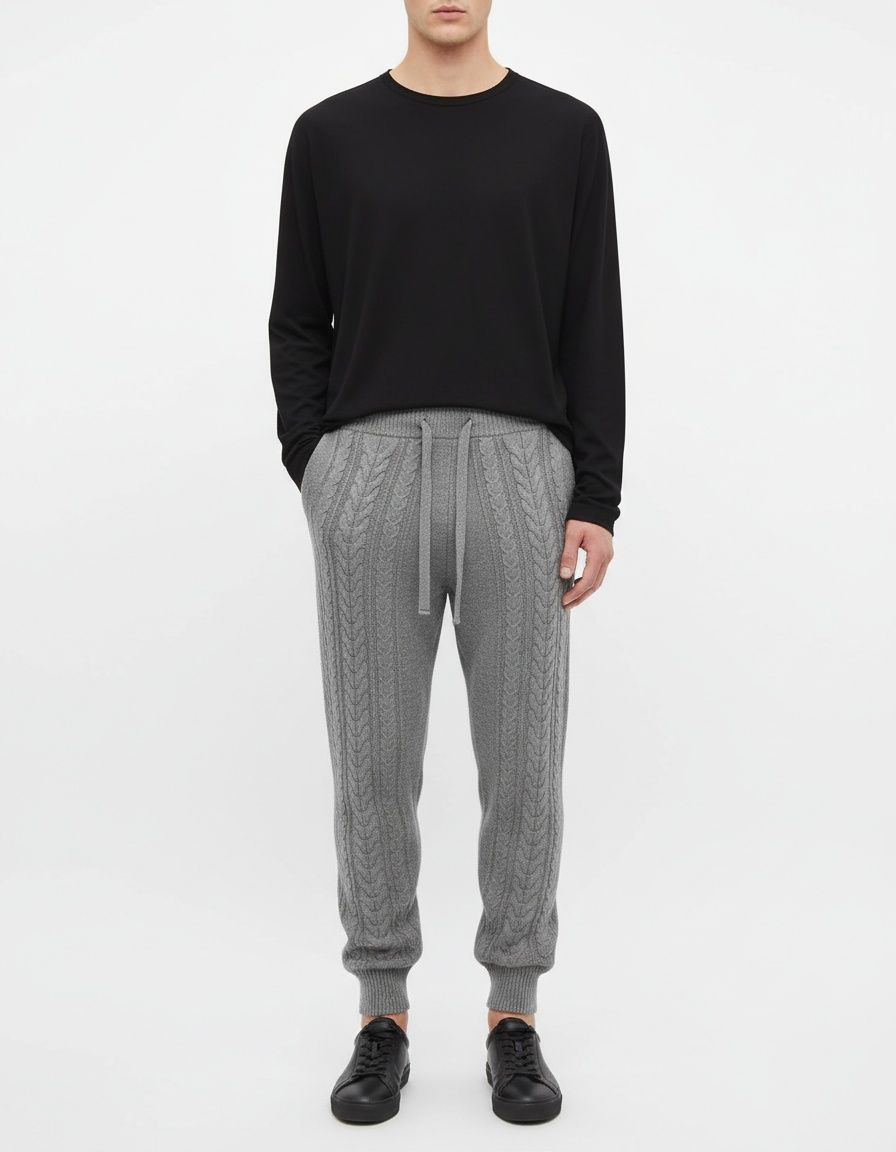 Straight-Leg Wool Blend Casual Trousers for Men - Breathable Mid-Waist Design