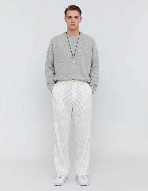 Pantalones casuales de poliéster transpirables de color liso con pierna recta para hombre