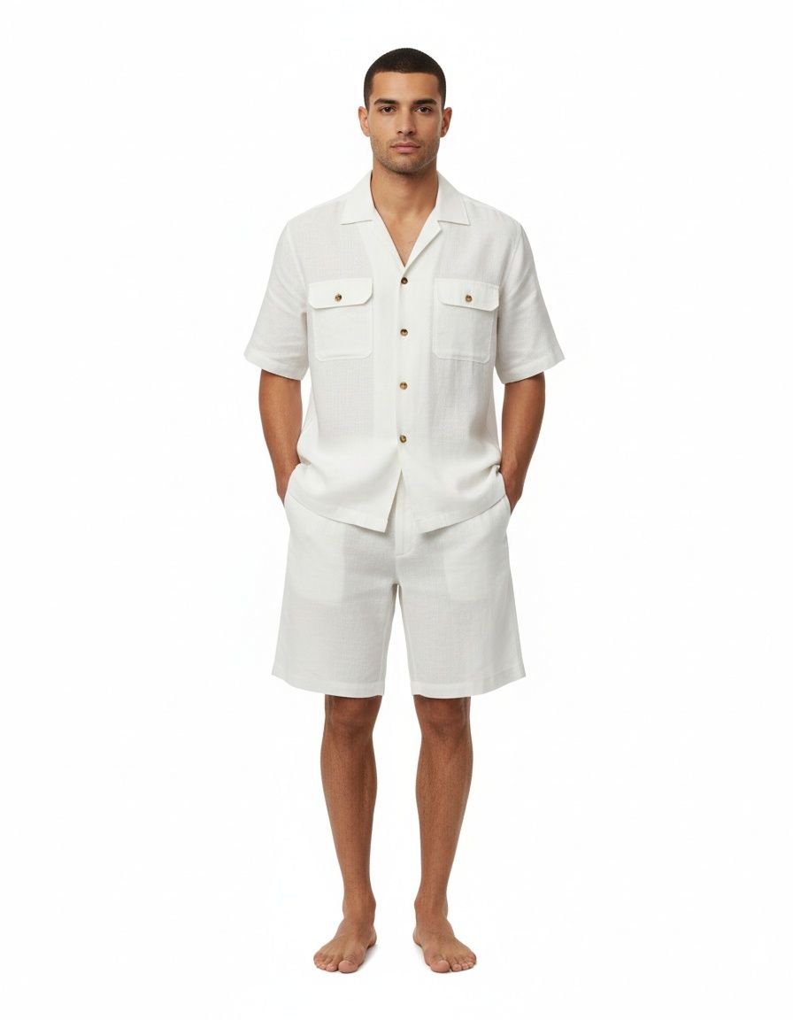 Conjunto informal de negocios de dos piezas con camisa de manga corta transpirable y pantalones cortos