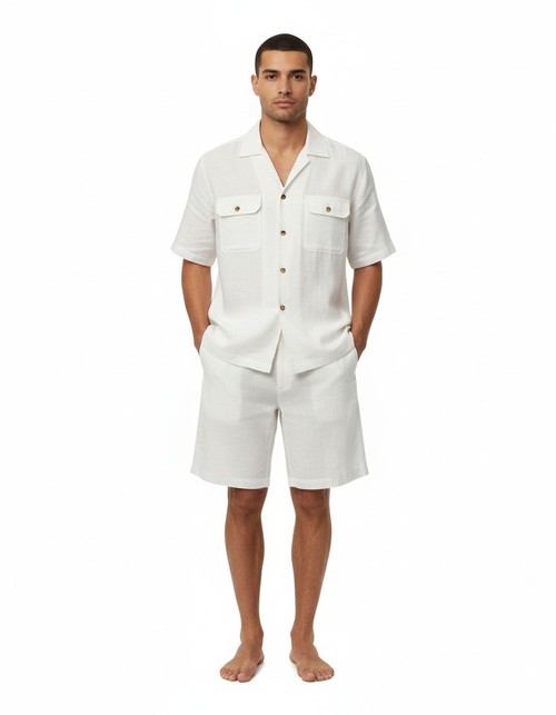 Conjunto informal de negocios de dos piezas con camisa de manga corta transpirable y pantalones cortos