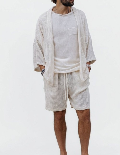 Lässiges, sommerliches Freizeit-Set aus Hemd und Shorts, zweiteilig für Herren