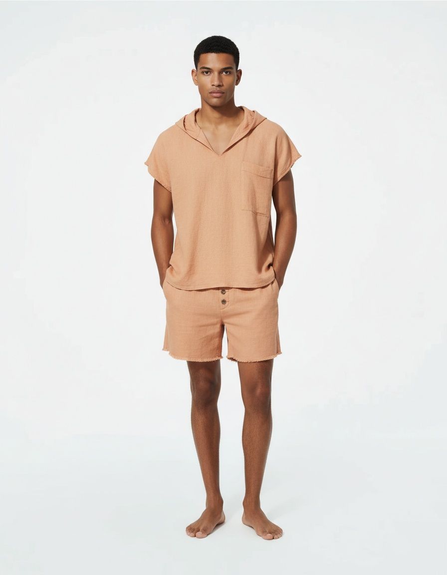 Hooded Cotton Blend Summer Sports Set with Short-Sleeve T-Shirt and Shorts for Casual Training