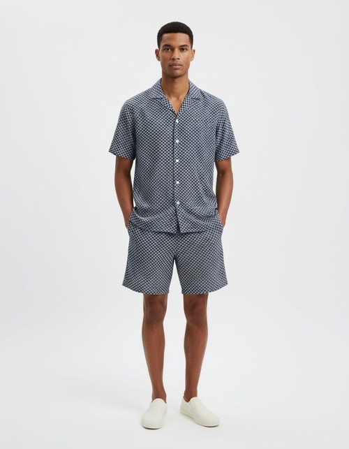 Cotton Blend Plaid Short Sleeve Shirt and Shorts Two-Piece Menswear Set