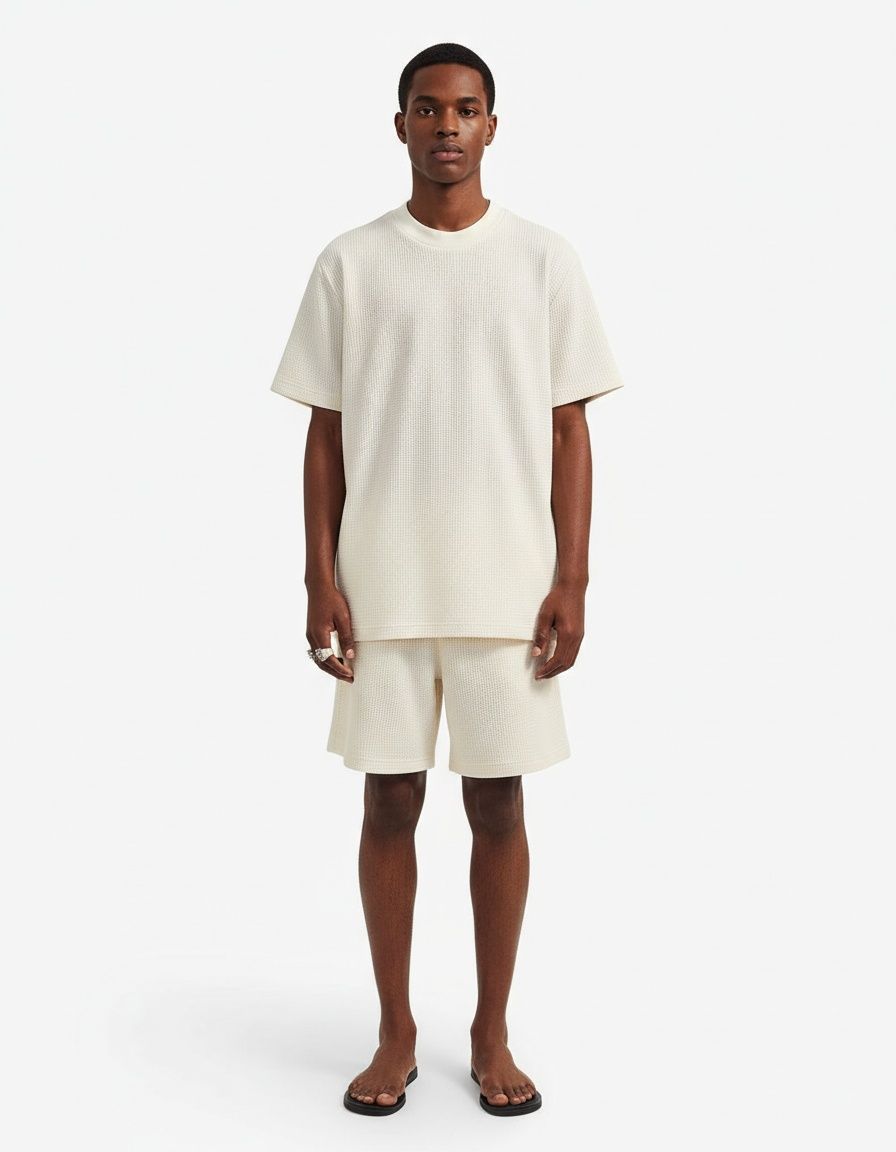 Cotton Blend Breathable Round Neck Short Sleeve T-Shirt and Shorts Casual Menswear Set