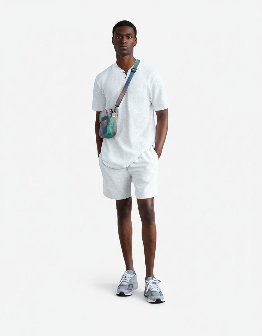 Conjunto de camiseta y pantalones cortos playeros informales de mezcla de lino: ropa masculina transpirable para mayor comodidad en vacaciones.