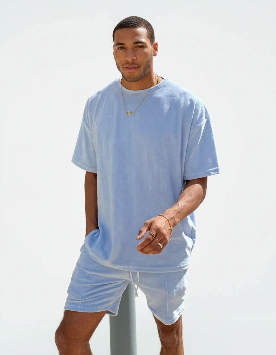 Men's Printed Cotton Blend Sportswear Set - Breathable T-Shirt and Shorts Set Menswear