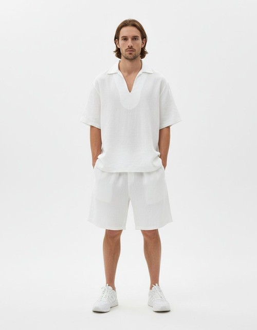 Zweiteiliges Polo-Set aus Baumwollmischgewebe mit V-Ausschnitt für atmungsaktive, lässige Sommerkleidung