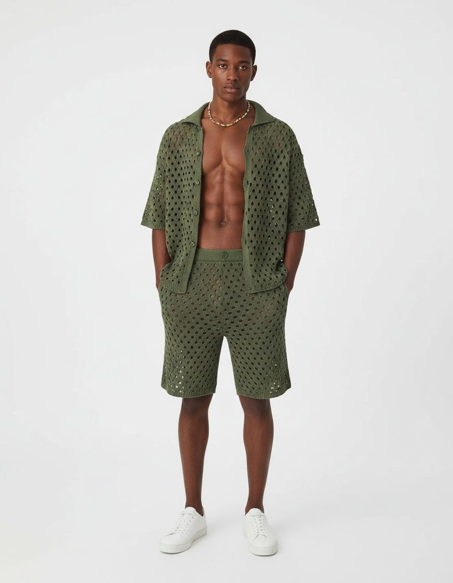 Weiches, atmungsaktives Kurzarm-Sportswear-Set aus Strick für Frühling und Sommer