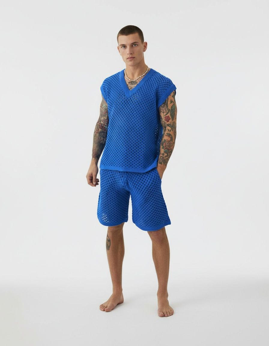 Knitted V-Neck Hollow-Out Two-Piece Set Casual Breathable Summer Outfit