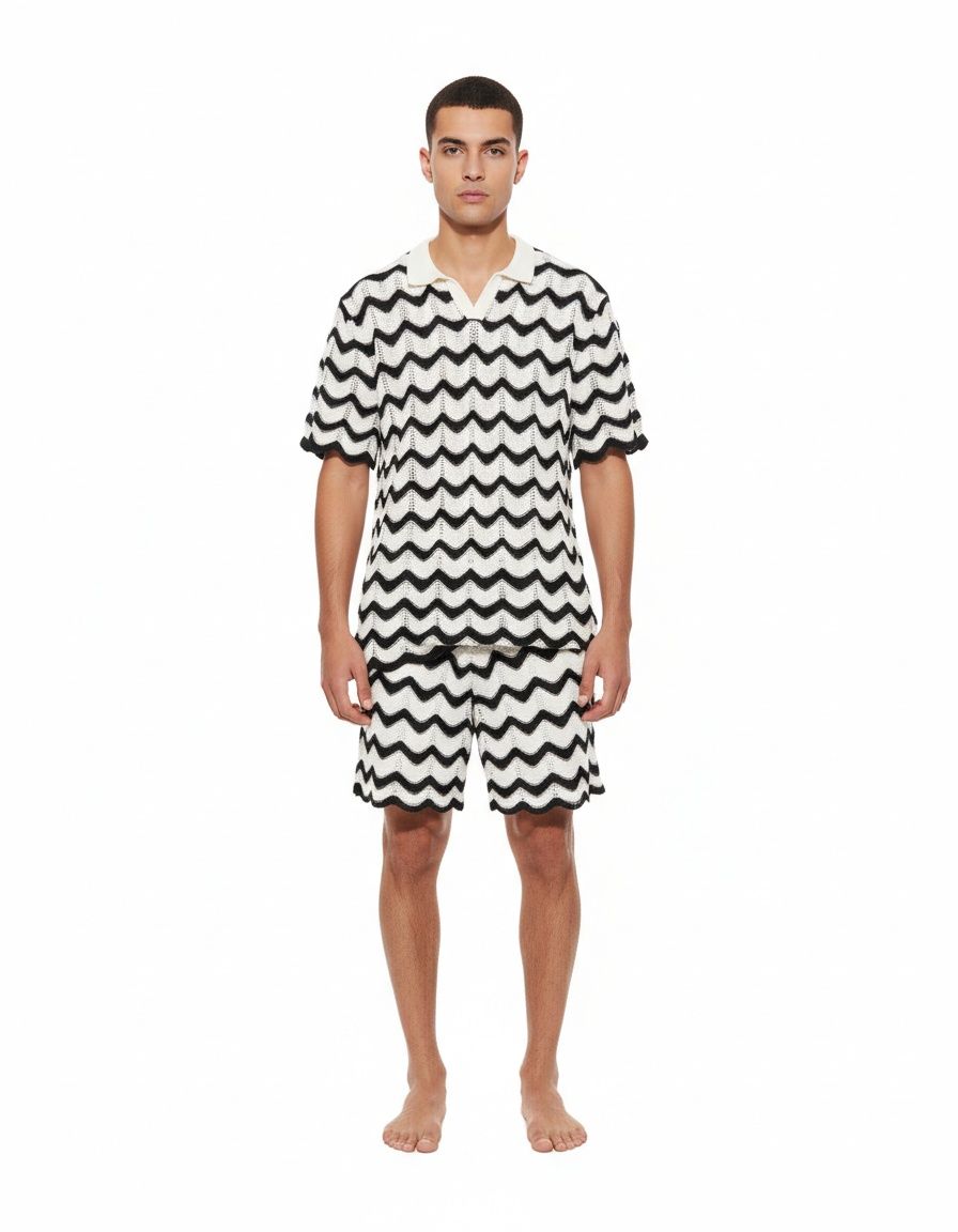 Conjunto deportivo informal de dos piezas de punto transpirable de verano para hombre