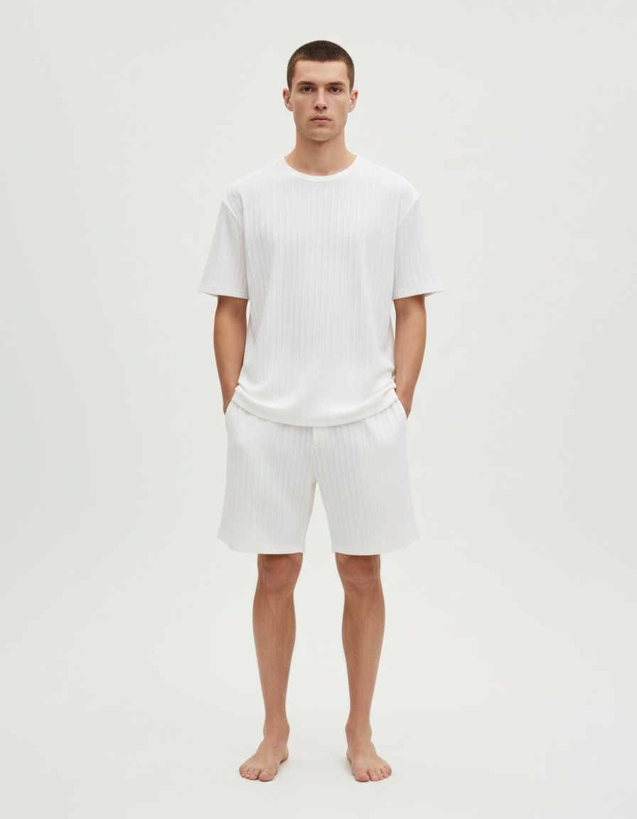 Cotton Blend Striped T-Shirt and Pants Casual Menswear Set