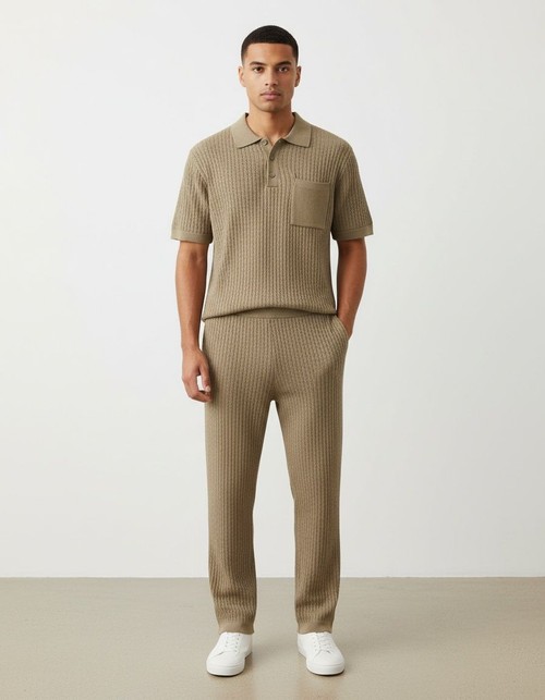 Conjunto de polo y pantalón de manga corta de mezcla de algodón transpirable