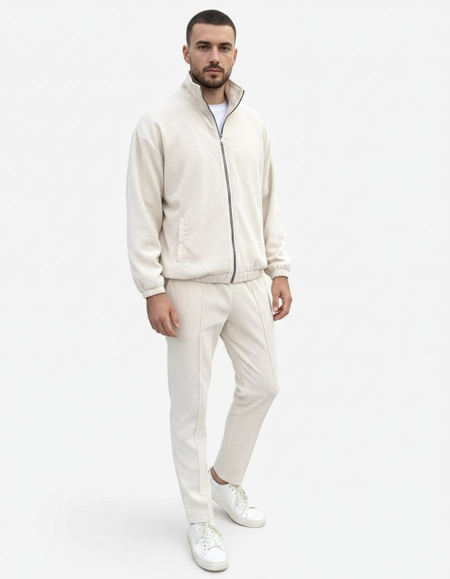 Corduroy Casual Lapel Zip-Up Two-Piece Set for Men's Spring and Autumn Wear