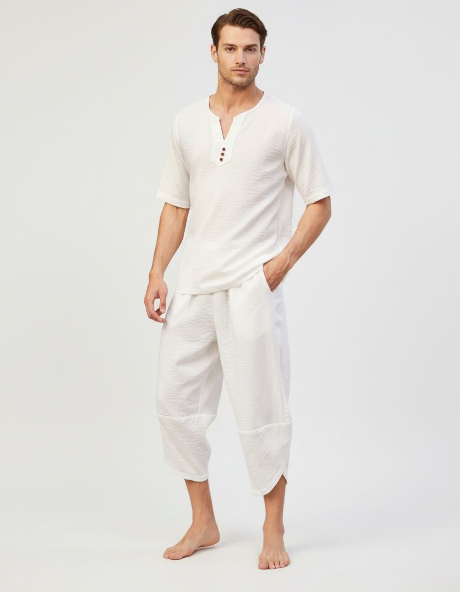 Slim Fit Polo Pullover and Cropped Pants Casual Men's Sports Set