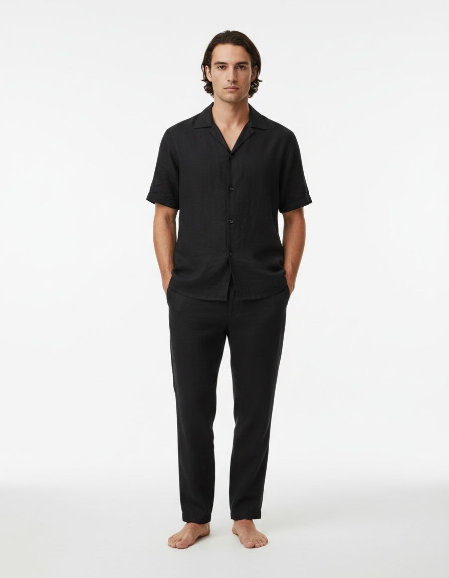 Linen Blend Breathable Summer Short-Sleeved Two-Piece Casual Menswear Suit