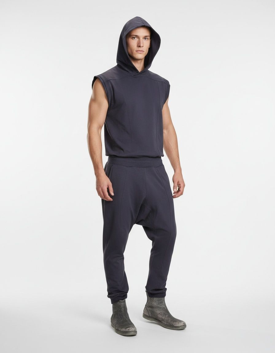 Sleeveless Hooded Cardigan and Jogger Pants Breathable Menswear Set