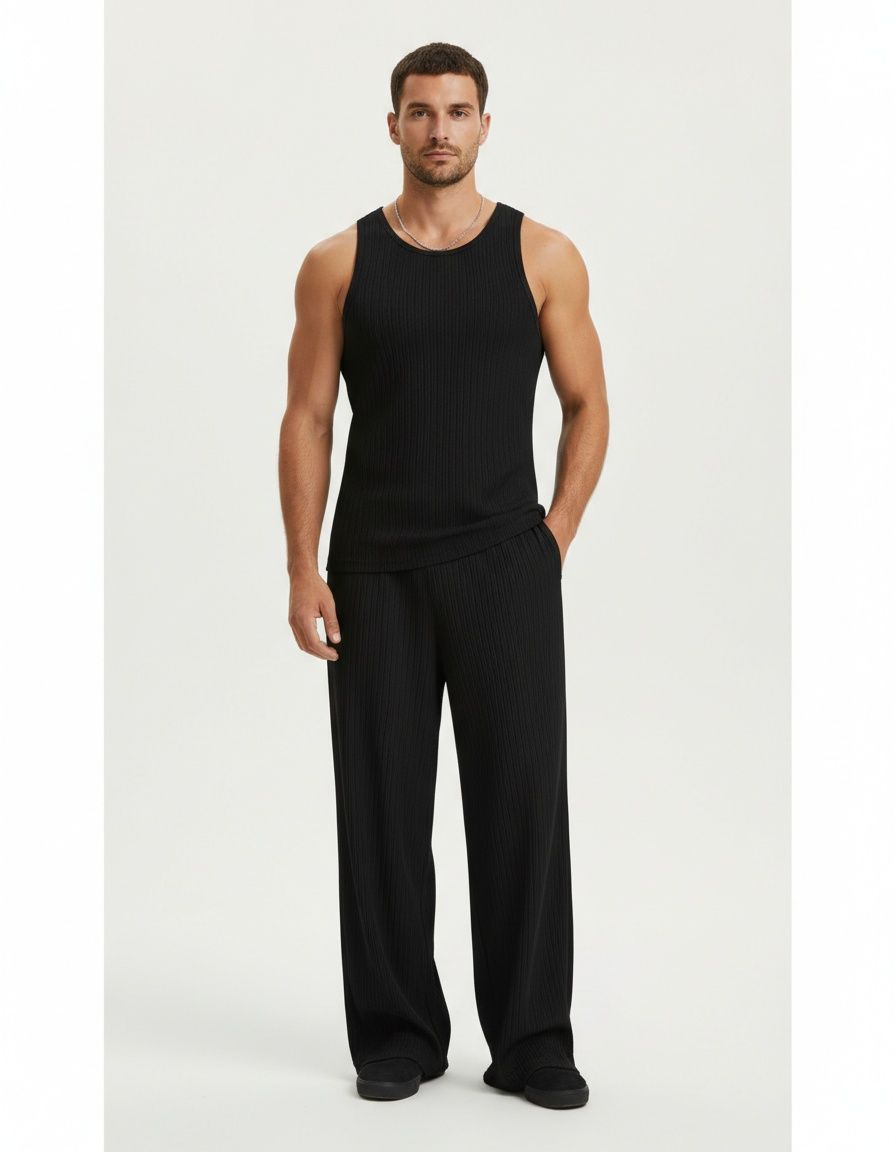 Sleeveless Knitted Vest and Trousers Solid Color Two-Piece Sports Casual Menswear Set