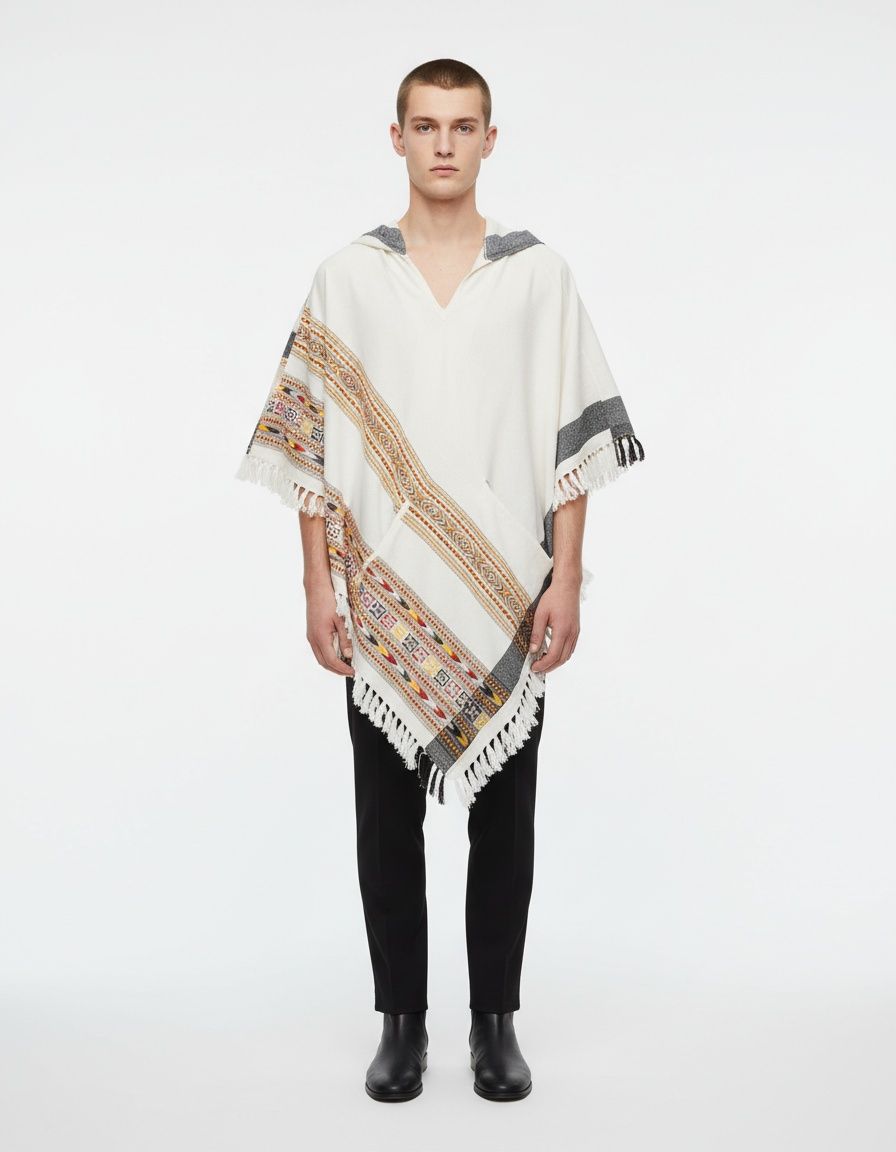 Capa transpirable con cuello en V y capucha de estilo étnico para ropa informal masculina