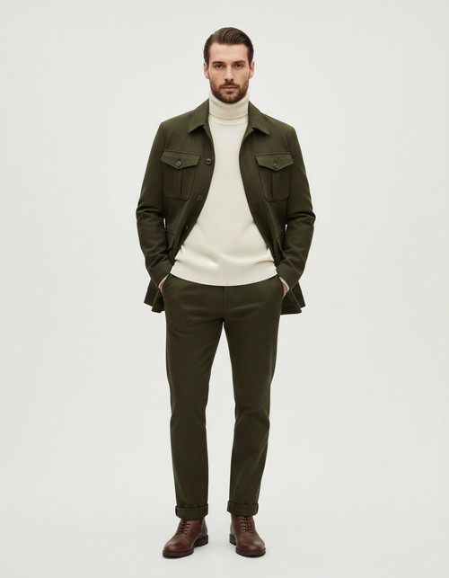 Gabardina de mezcla de lana con cuello alto y botonadura sencilla de longitud media para hombre, ideal para uso informal en invierno.