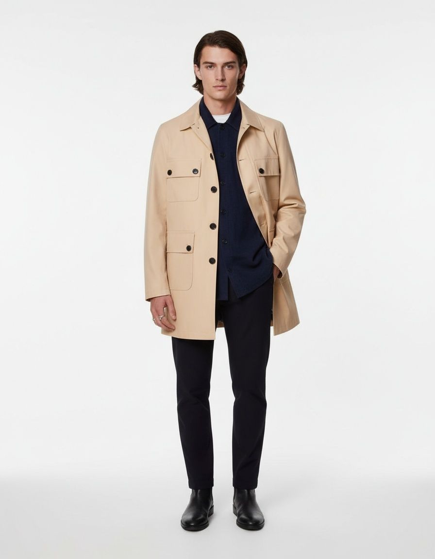 Gabardina informal de otoño para hombre, de botonadura sencilla, en mezcla de algodón transpirable