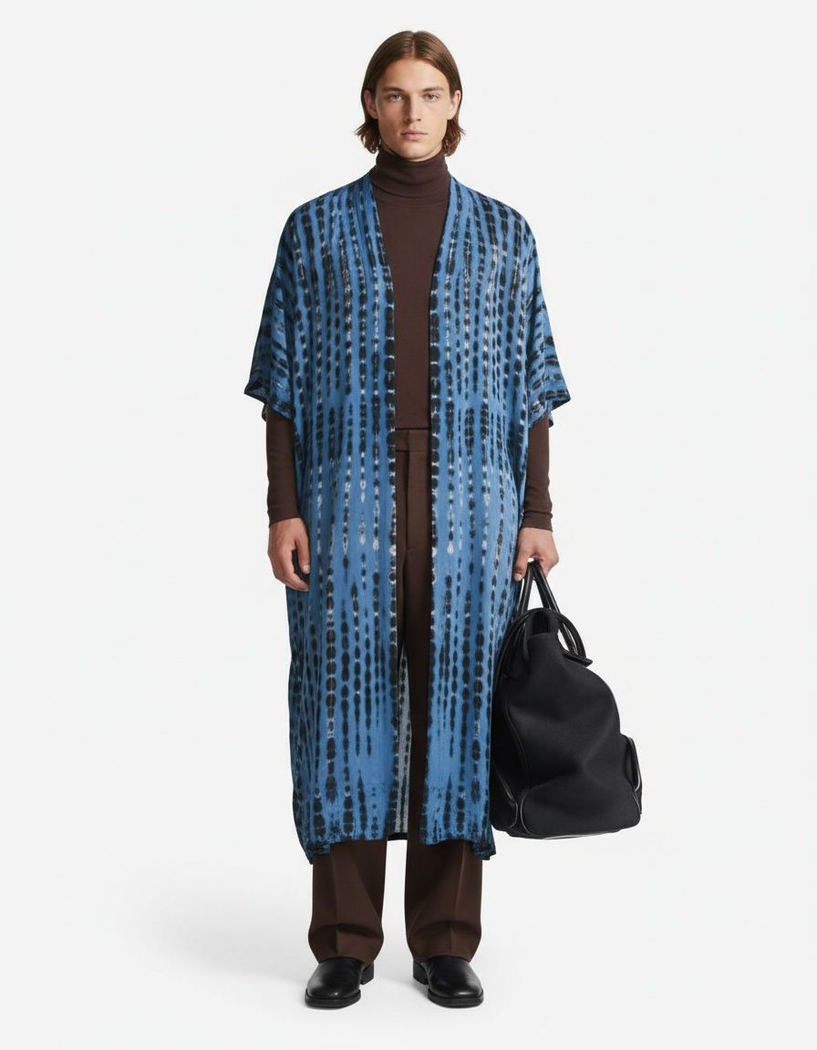 Loose Fit Mid-Length Plaid Cape Coat for Men's Breathable Casual Menswear