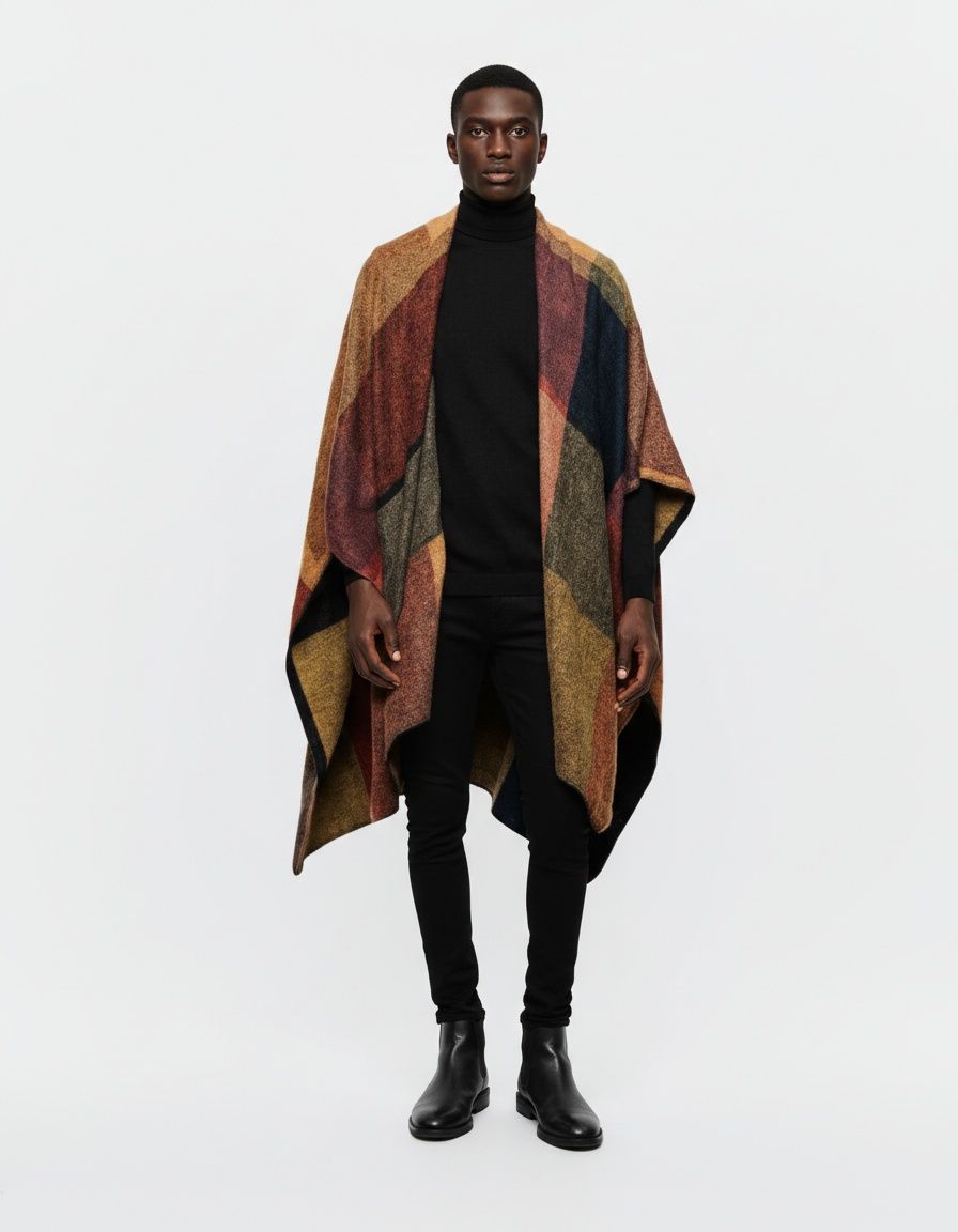 Loose Fit Mid-Length Casual Cape Coat for Menswear