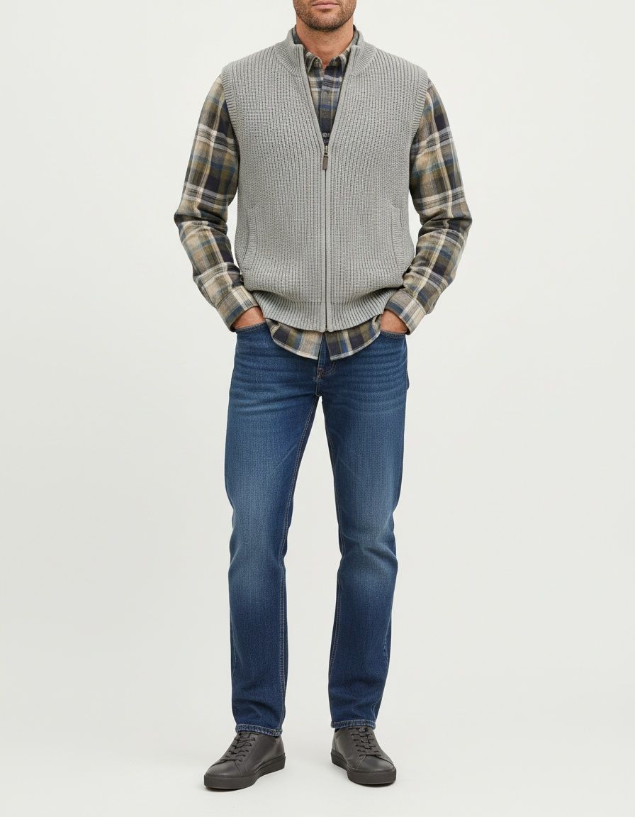 Chaqueta tipo cárdigan de punto de corte entallado con chaleco informal con solapa para hombre