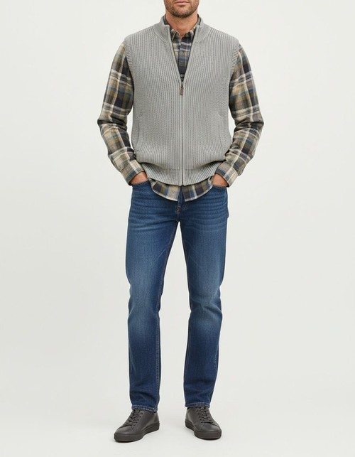 Chaqueta tipo cárdigan de punto de corte entallado con chaleco informal con solapa para hombre