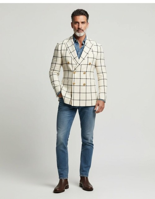 Chaqueta de traje a cuadros de corte entallado para uso informal de negocios en invierno