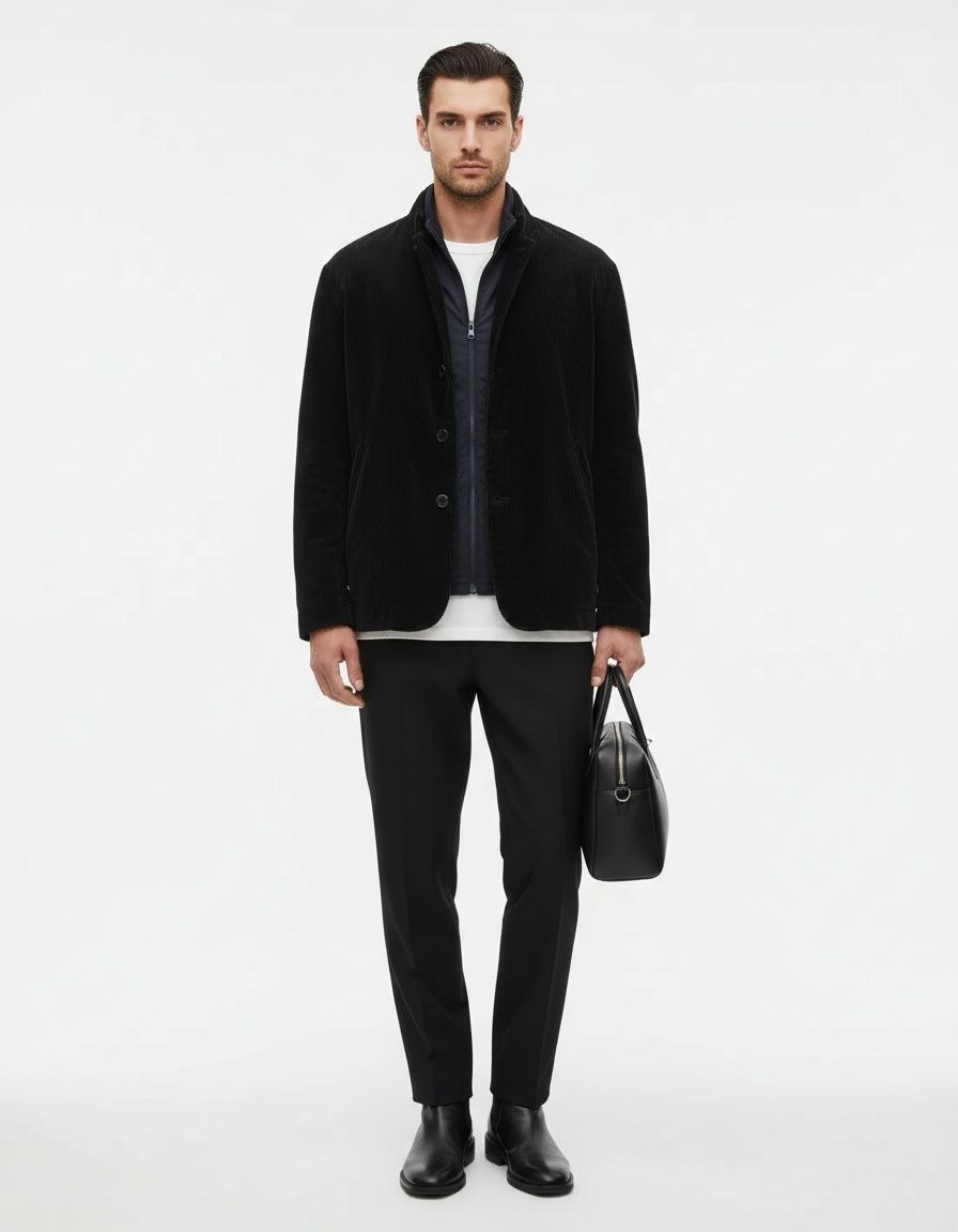 Trendy Button-Down Corduroy Casual Men's Jacket for Autumn