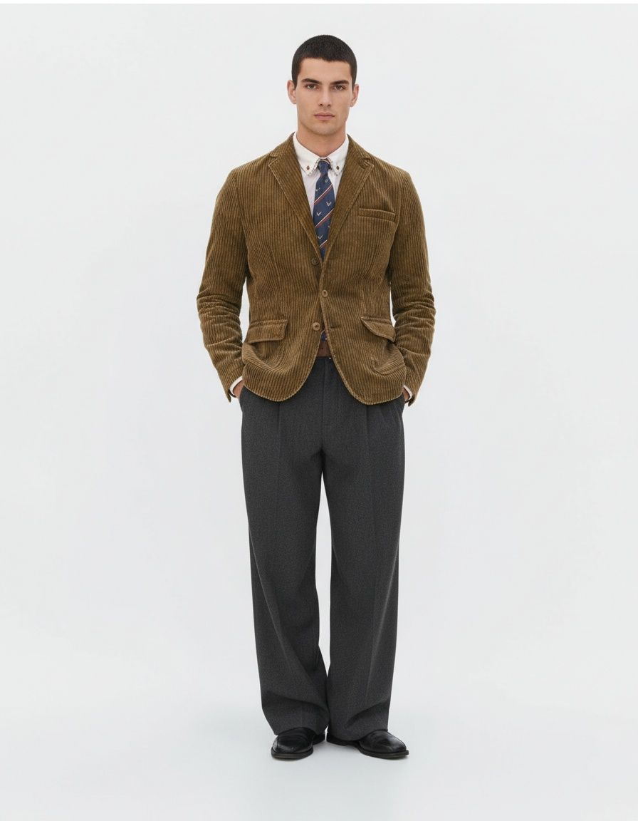 Chaqueta informal de invierno de pana de color liso para hombre con diseño ajustado