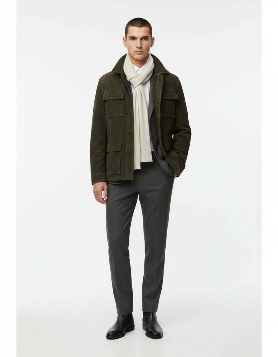 Chaqueta informal de gamuza con botones y corte relajado, con 4 bolsillos