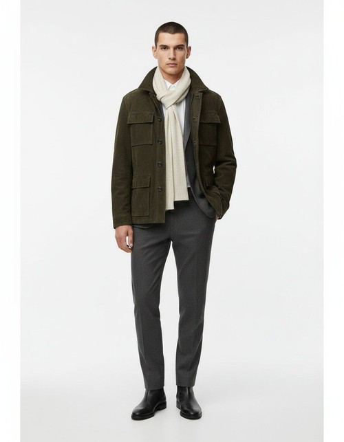 Chaqueta informal de gamuza con botones y corte relajado, con 4 bolsillos