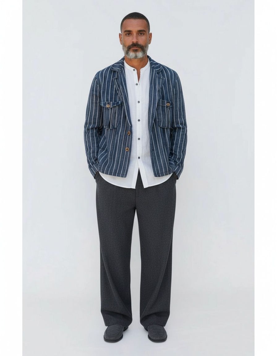 Chaqueta retro de otoño con solapa a rayas para hombre para uso informal