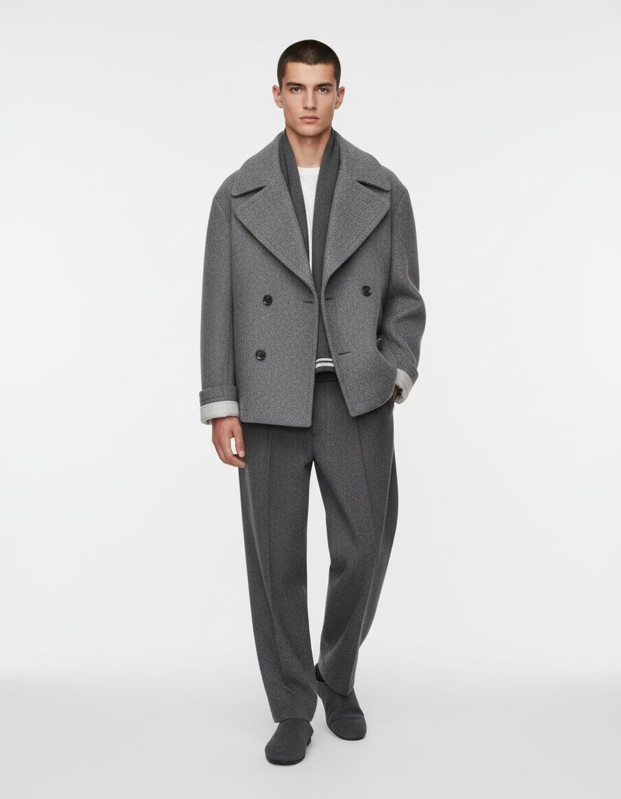 Chaqueta corta de lana de gran tamaño para hombre, ideal para ropa informal de invierno.