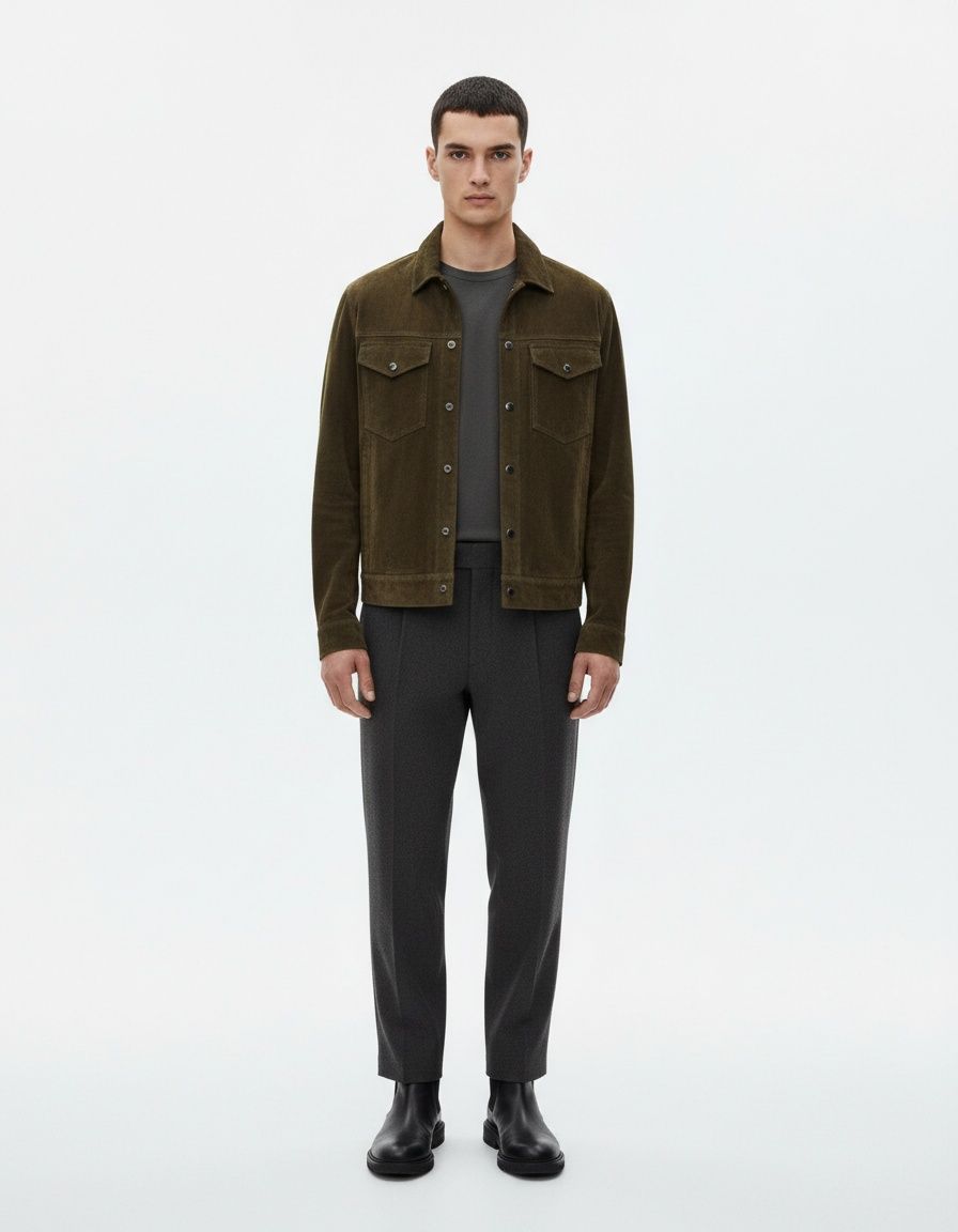 Chaqueta de manga larga con solapa retro de ante para hombre para uso informal en invierno