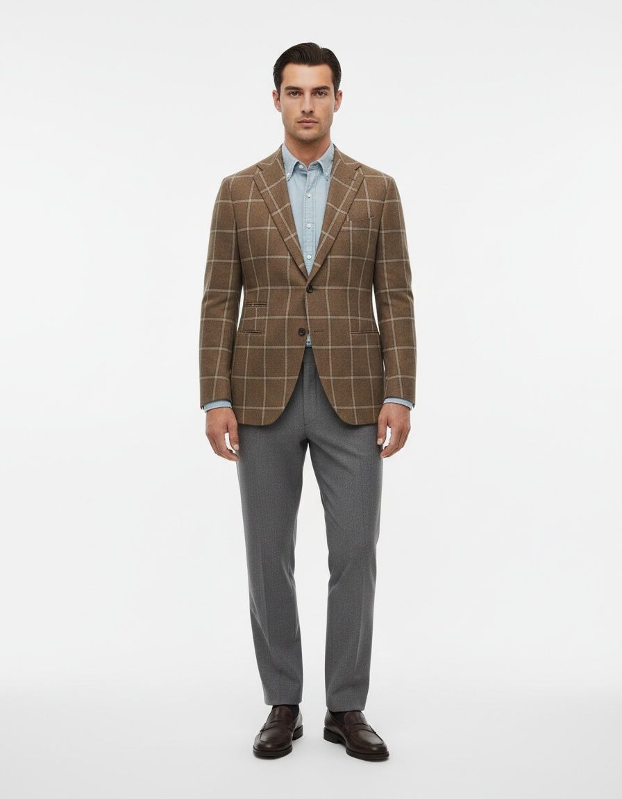 Plaid Print Loose Fit Men's Suit Jacket - Breathable Business Casual Menswear for Winter and Autumn