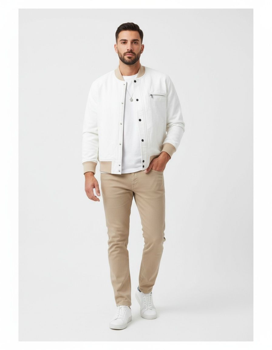 Slim Fit Casual Winter Jacket - Breathable Menswear with Patchwork Detail