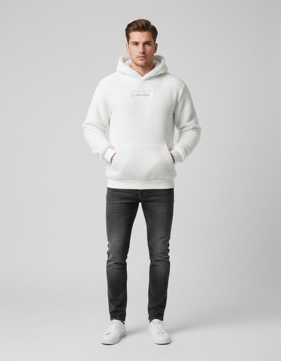 Plush Hooded Winter Jacket for Casual Menswear