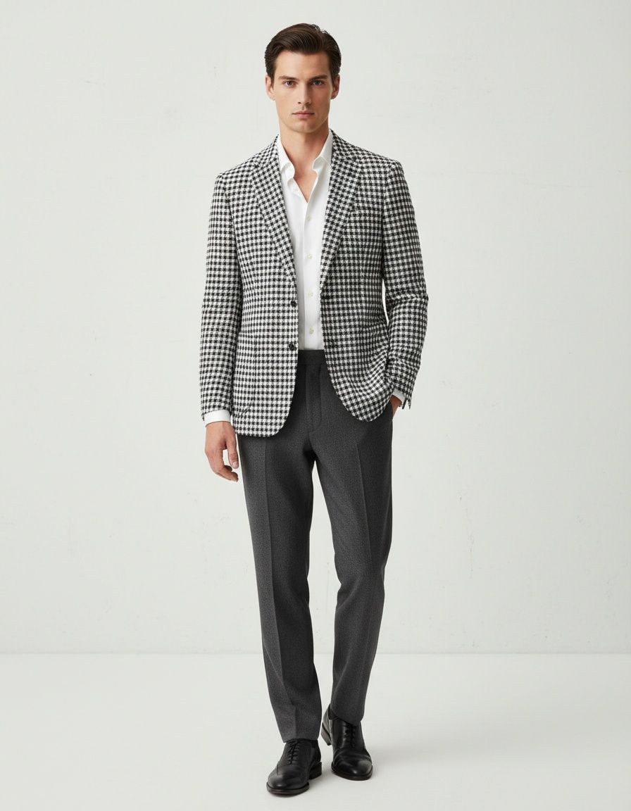 Slim Fit Plaid Casual Suit Jacket for Breathable Menswear Style