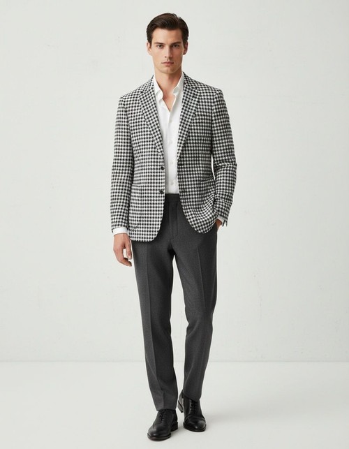 Slim Fit Plaid Casual Suit Jacket for Breathable Menswear Style