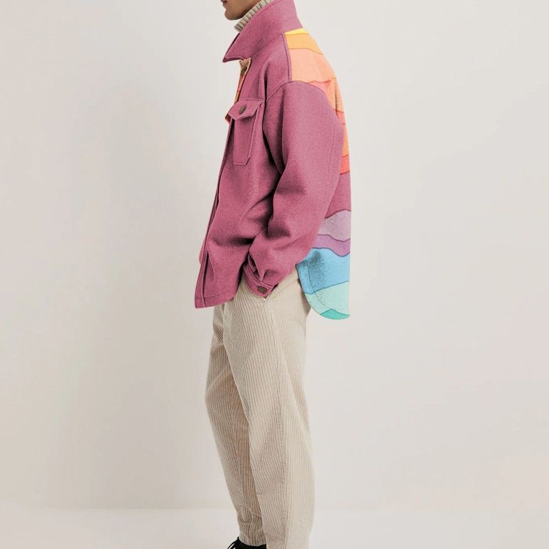 Colorful Print Loose Fit Cotton Blend Breathable Casual Winter Jacket for Men